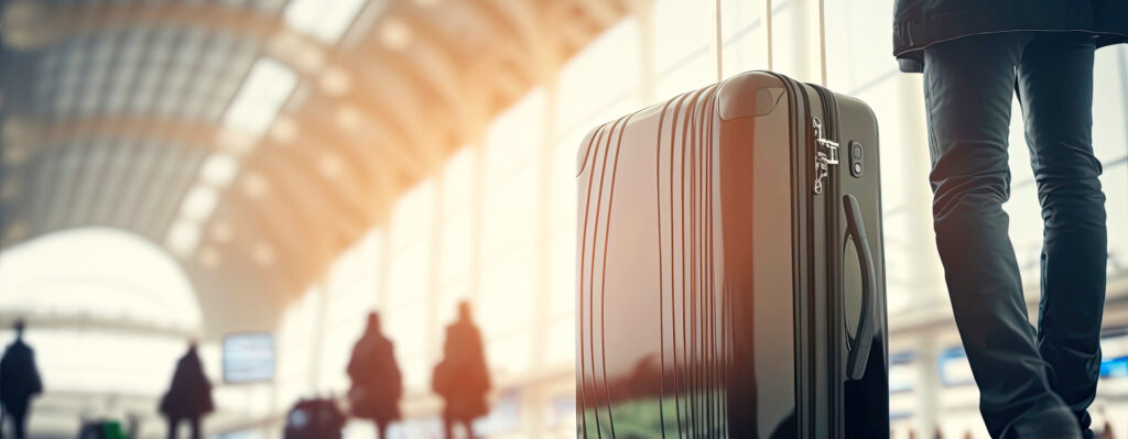 airport standing with suitcase cr